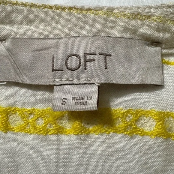 Loft Butter Yellow and Cream Long Sleeve Embellished Blouse. 3/4 Button Up. - Picture 8 of 13